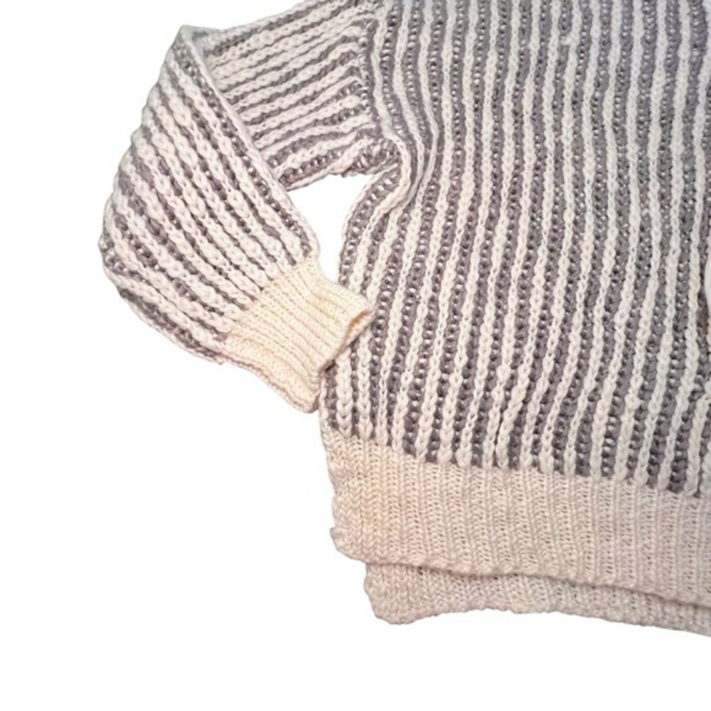 Lala Hoodie POL Thick Knit Wool Blend Sweater Drop Shoulder Small NWT Grey White - Picture 2 of 13
